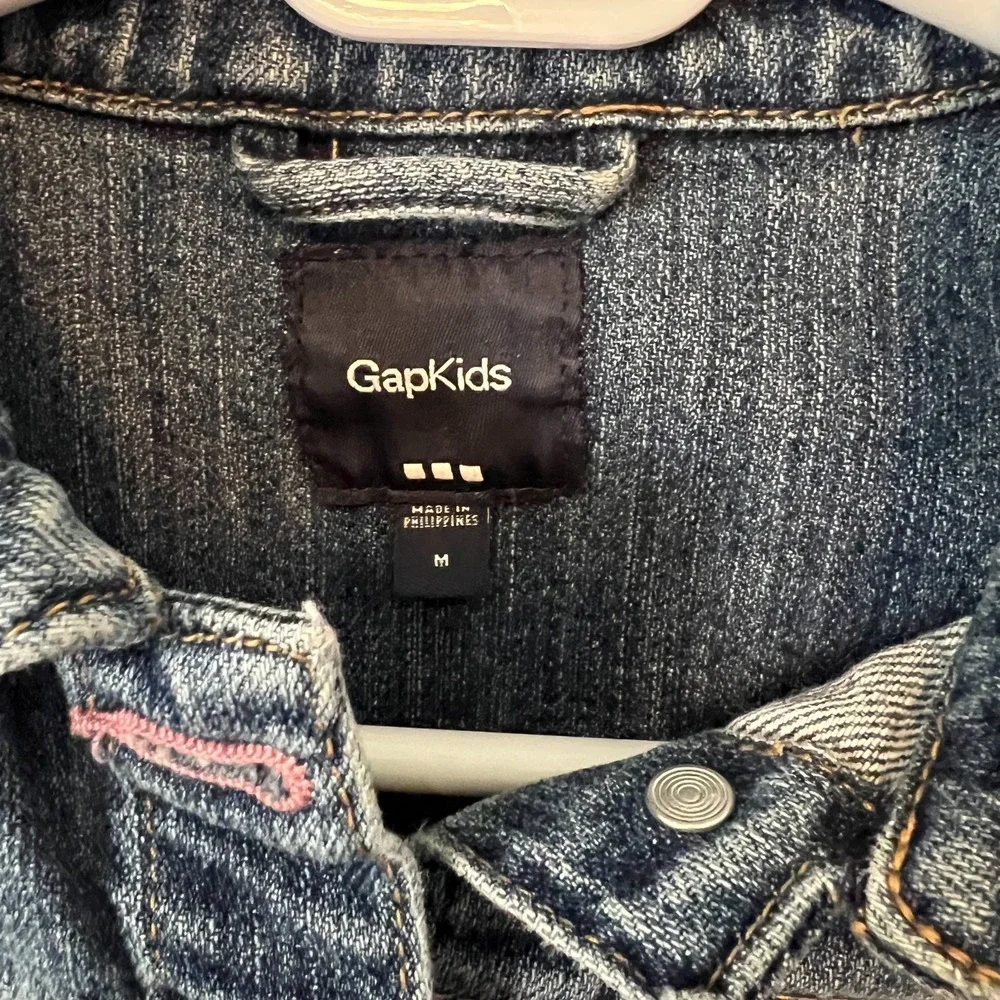 Gap Kids Denim Jean Jacket Pink Stitching Girls Size Medium